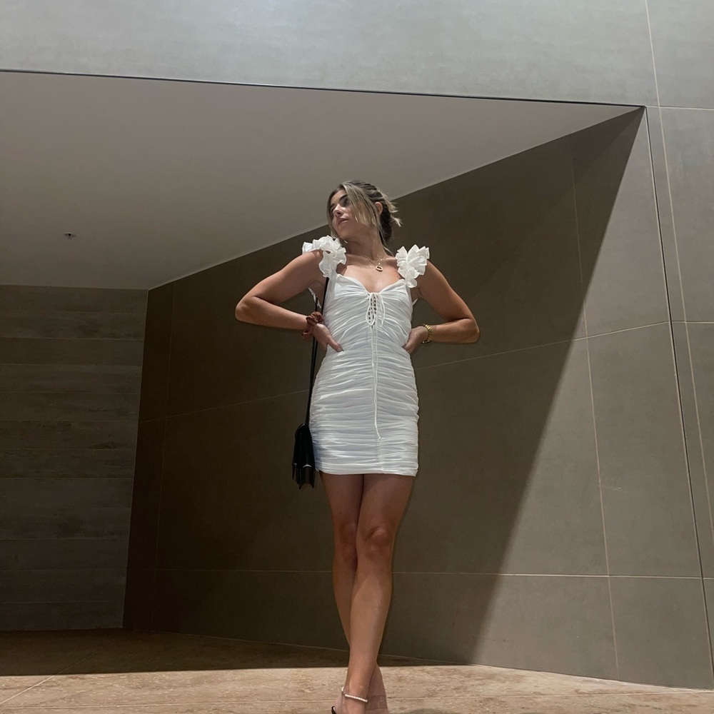 Zara white ruffled strap dress